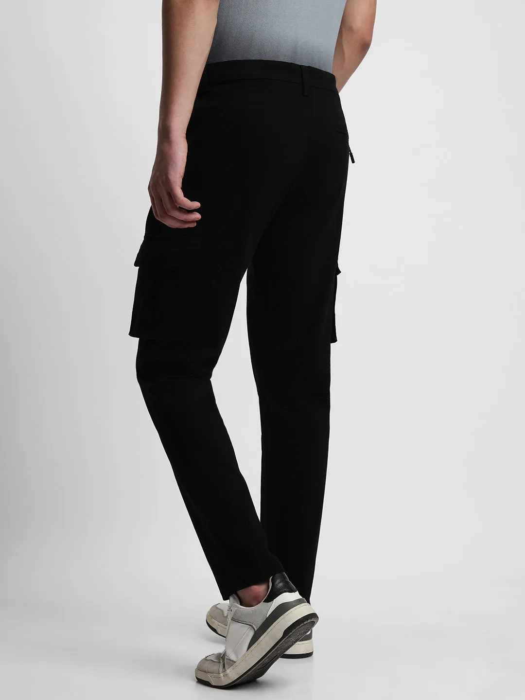 Men's Black with Button and fly Closure Cargo Trousers
