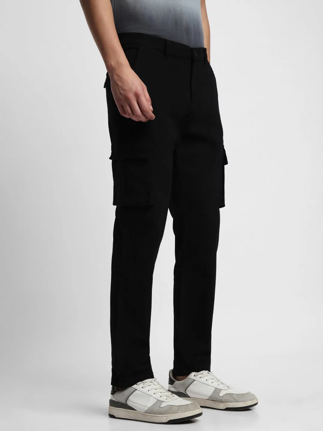 Men's Black with Button and fly Closure Cargo Trousers