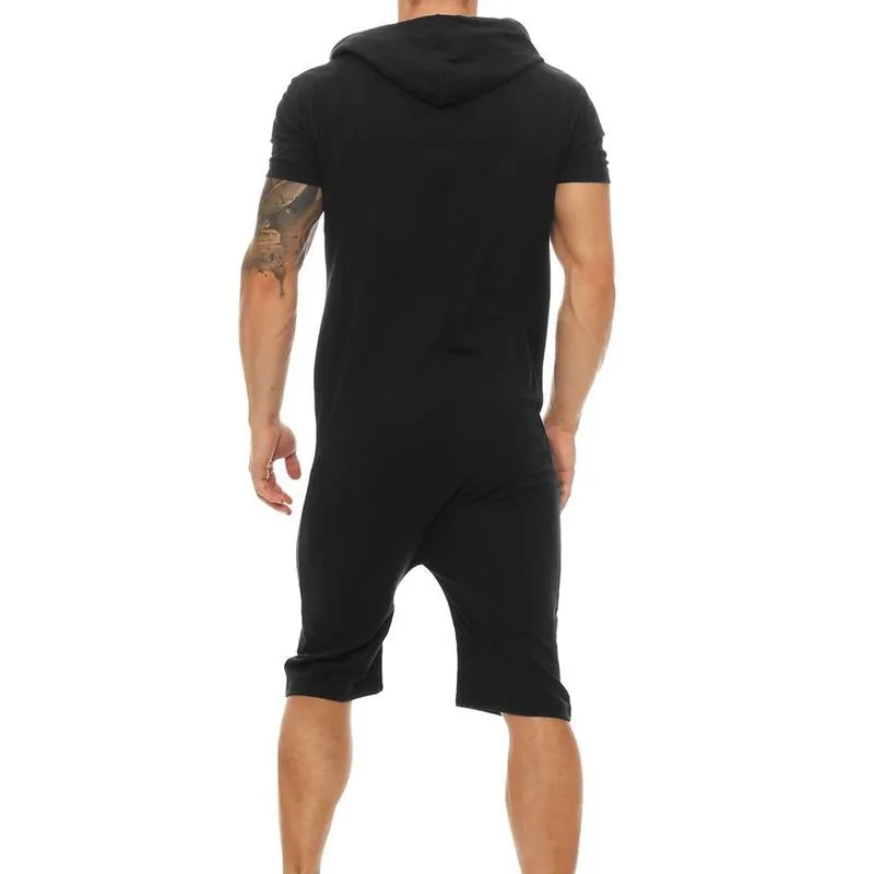 Men's Casual Solid Color Hooded Jumpsuit 87630287Y