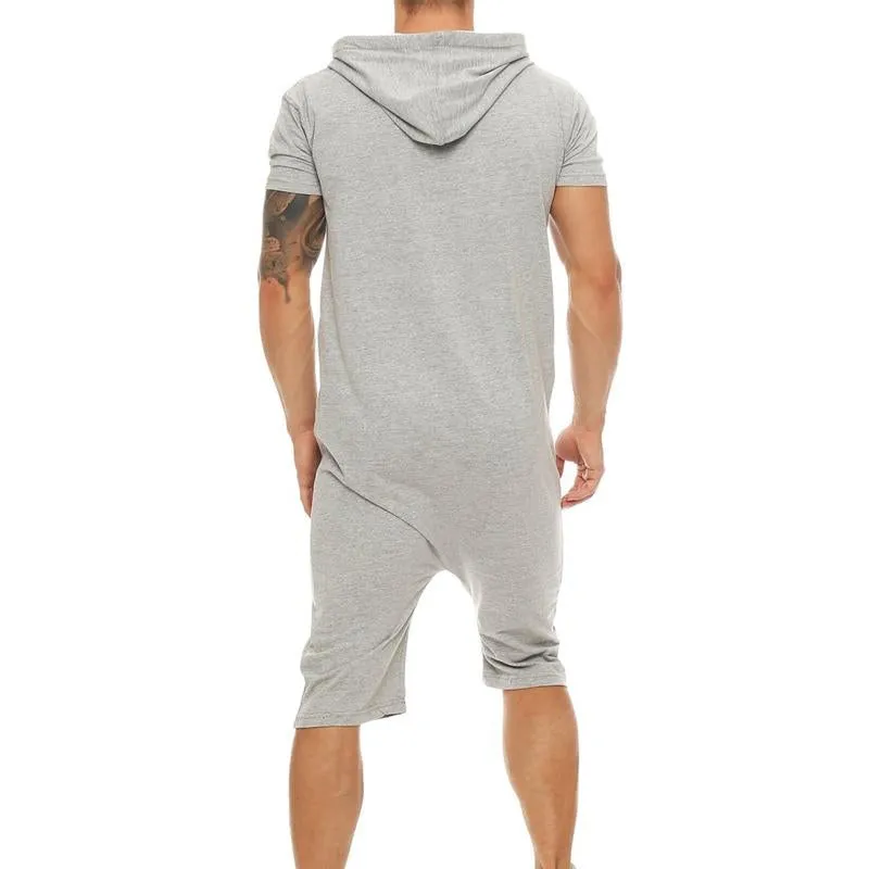 Men's Casual Solid Color Hooded Jumpsuit 87630287Y