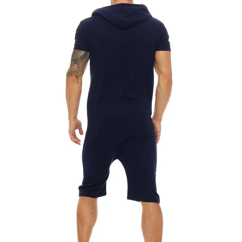 Men's Casual Solid Color Hooded Jumpsuit 87630287Y