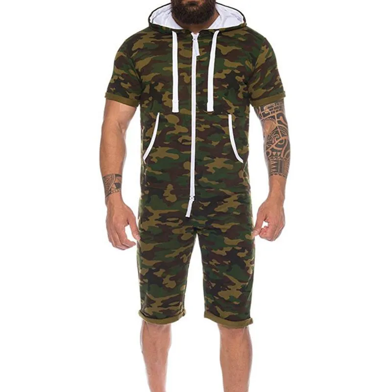 Men's Casual Solid Color Hooded Jumpsuit 87630287Y