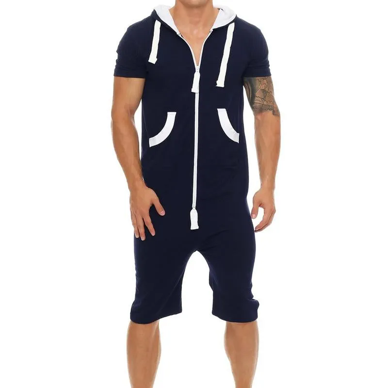 Men's Casual Solid Color Hooded Jumpsuit 87630287Y