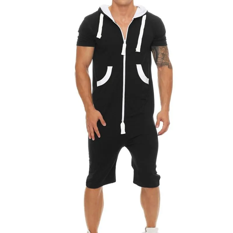 Men's Casual Solid Color Hooded Jumpsuit 87630287Y