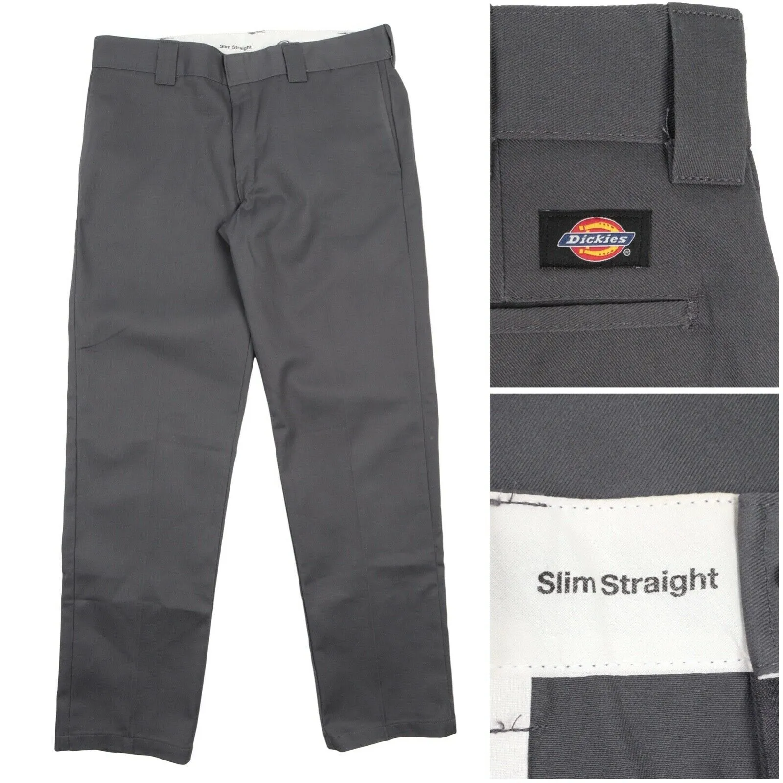 Men's DICKIES Grey Cotton Blend Slim Straight Pants Chino Work Trousers Size 36
