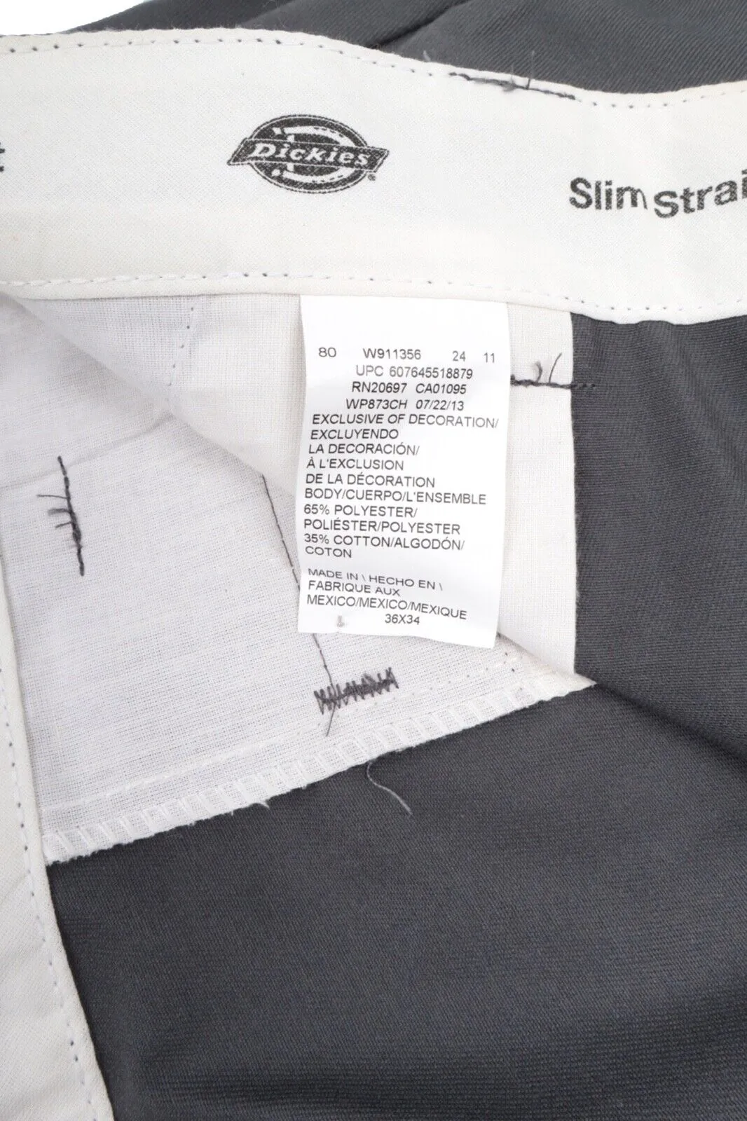 Men's DICKIES Grey Cotton Blend Slim Straight Pants Chino Work Trousers Size 36