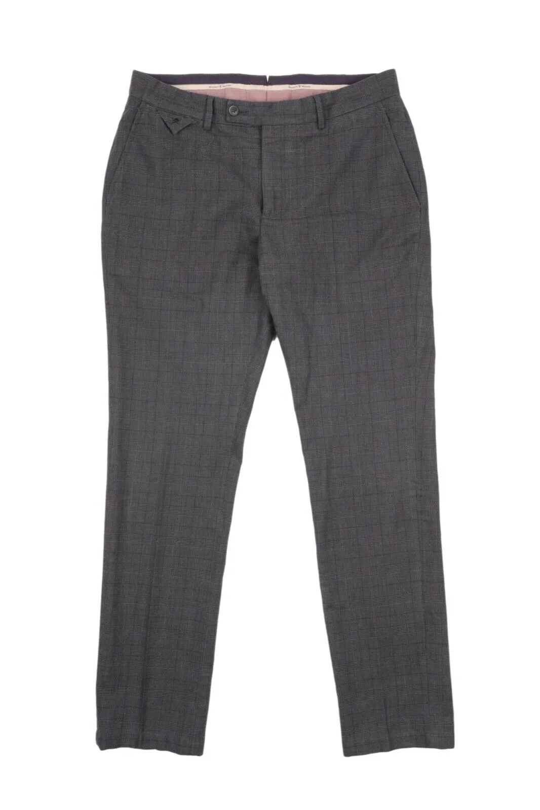 Men's HACKETT Mayfair Kensington Grey Check Chino Pants Size 34 / 50