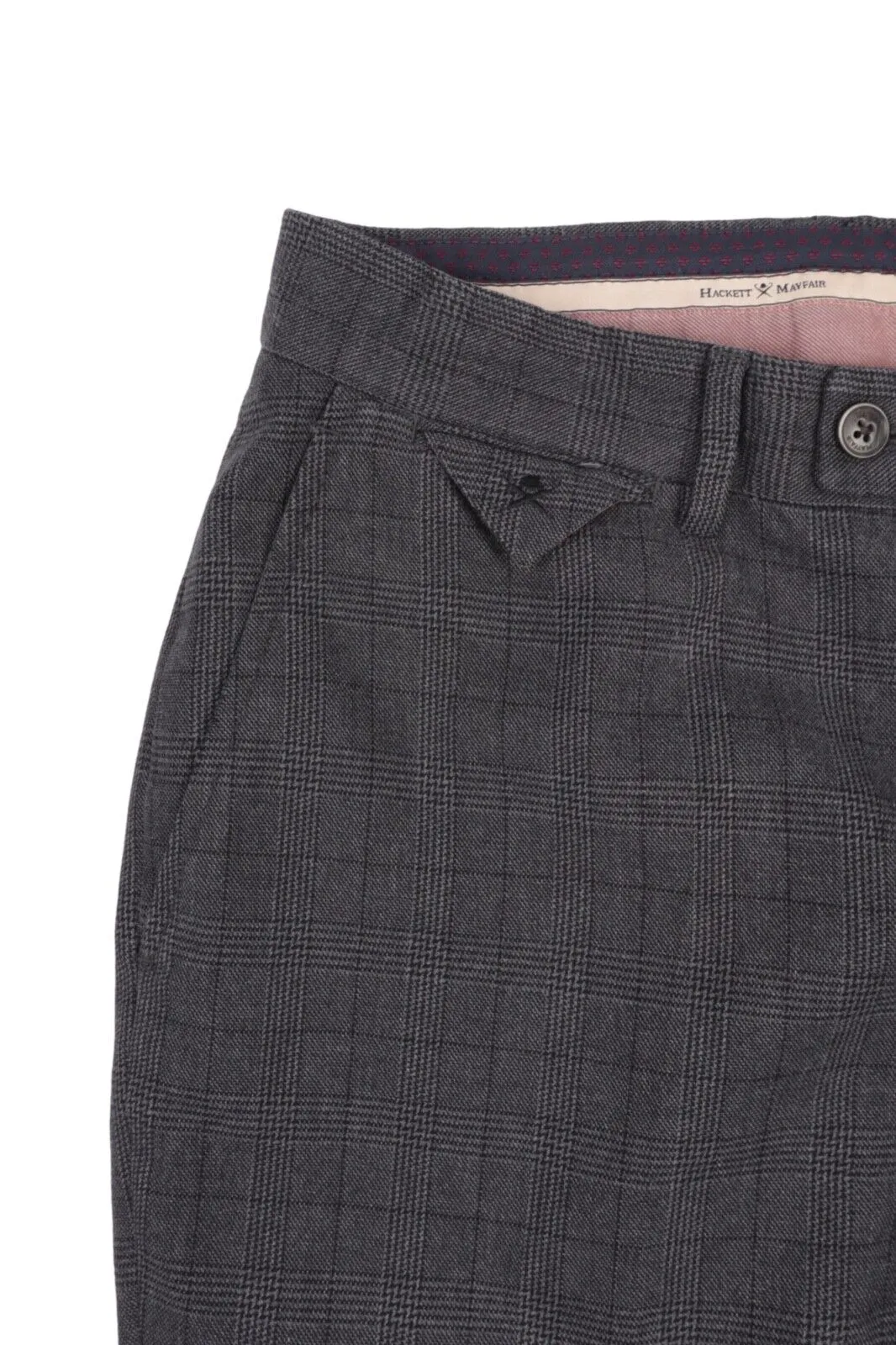 Men's HACKETT Mayfair Kensington Grey Check Chino Pants Size 34 / 50