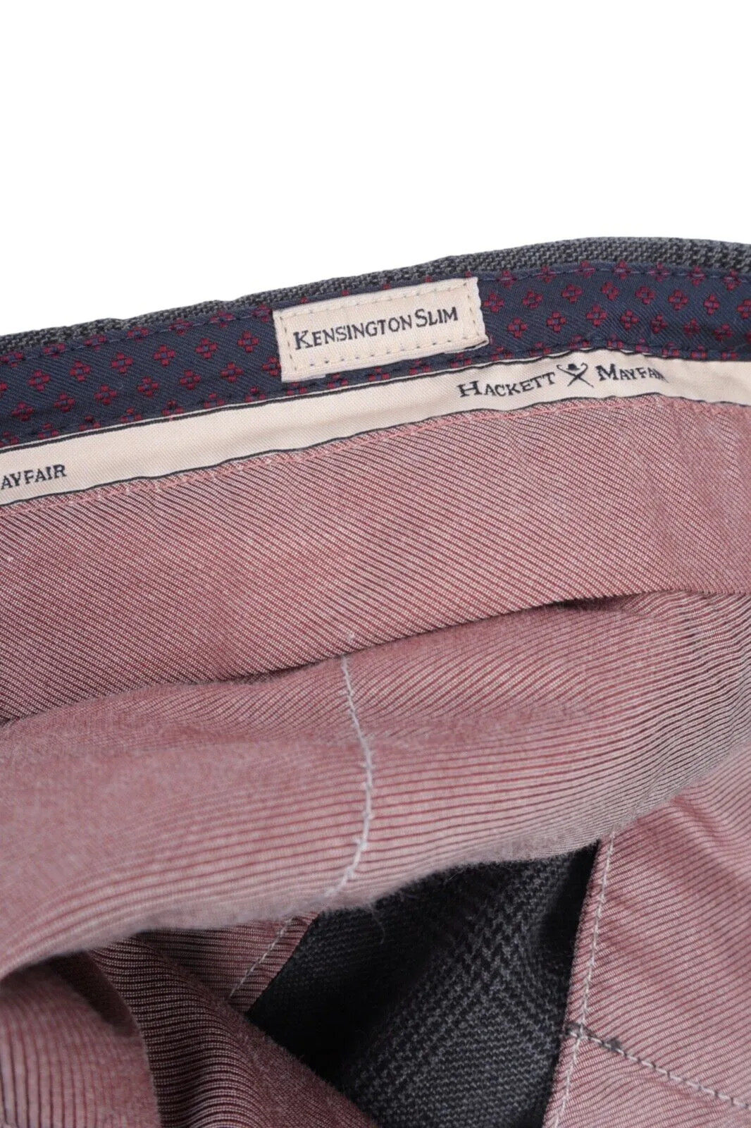 Men's HACKETT Mayfair Kensington Grey Check Chino Pants Size 34 / 50