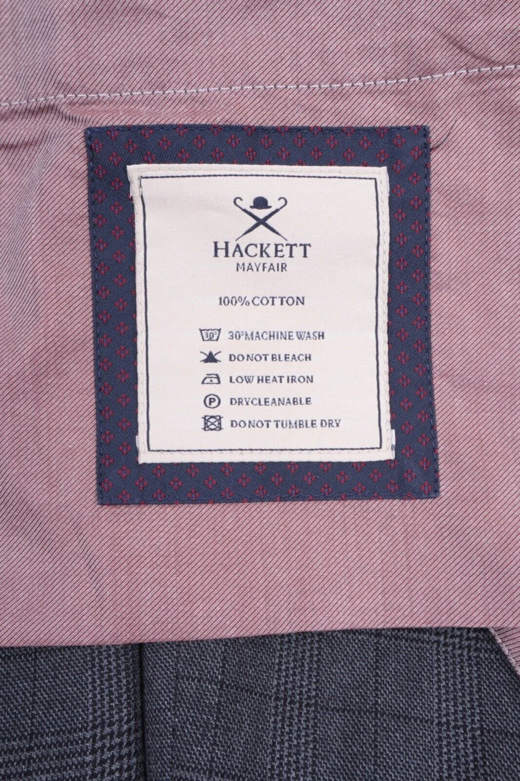 Men's HACKETT Mayfair Kensington Grey Check Chino Pants Size 34 / 50