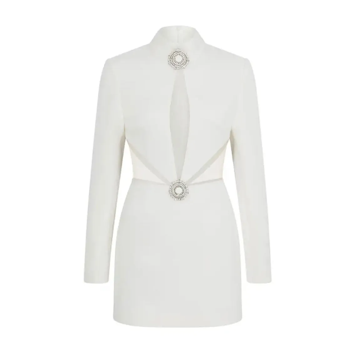 Mesh Spliced Stand Collar Long Sleeve Dress