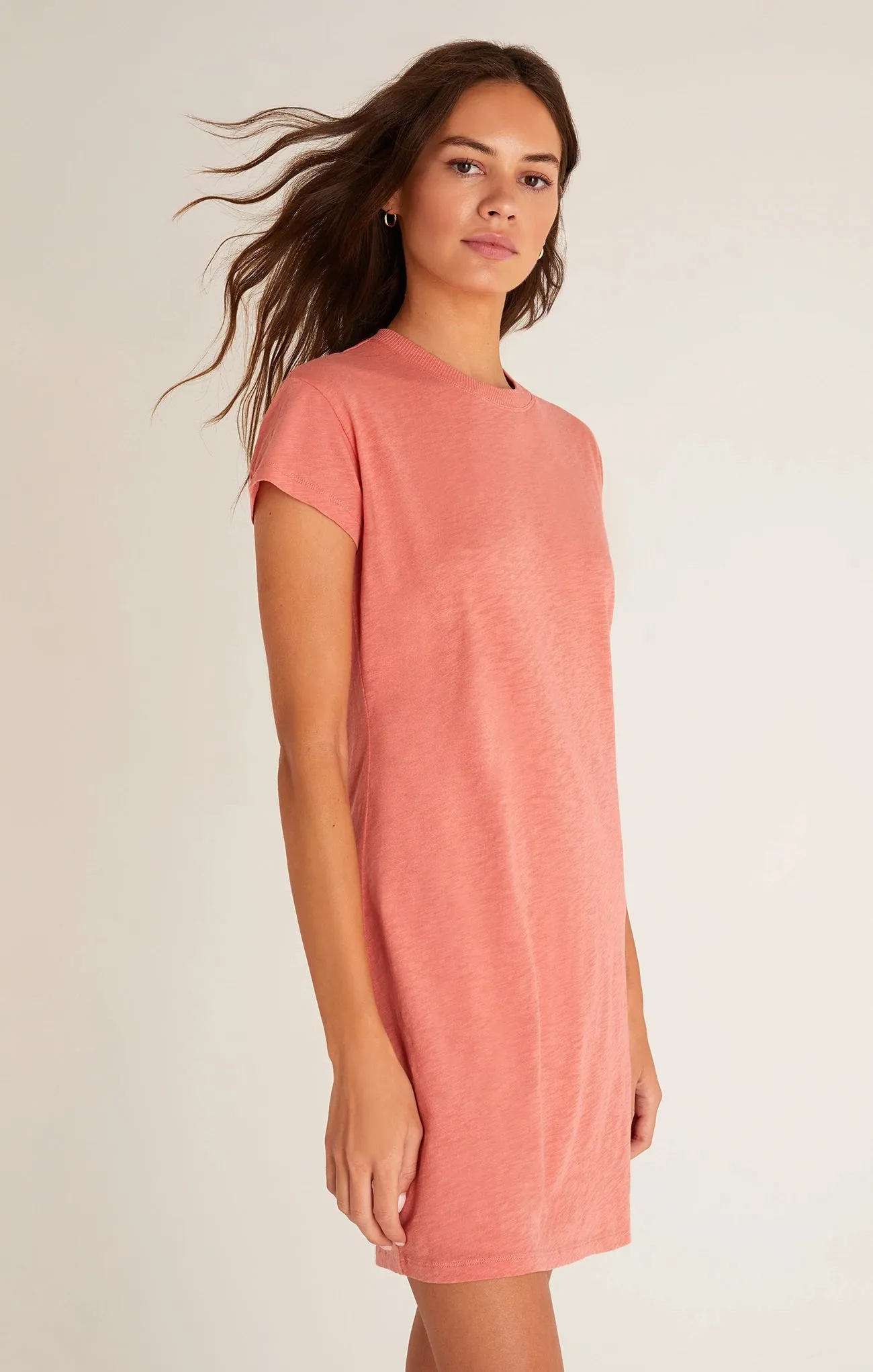 MODERN CREW SLUB TEE DRESS-Canyon Rose