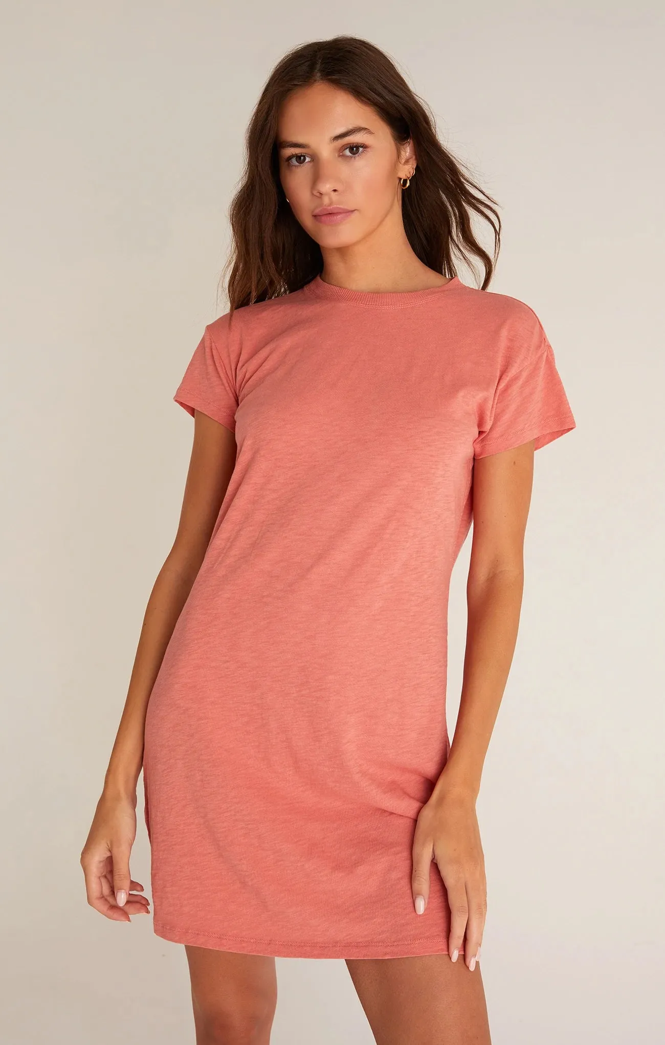 MODERN CREW SLUB TEE DRESS-Canyon Rose