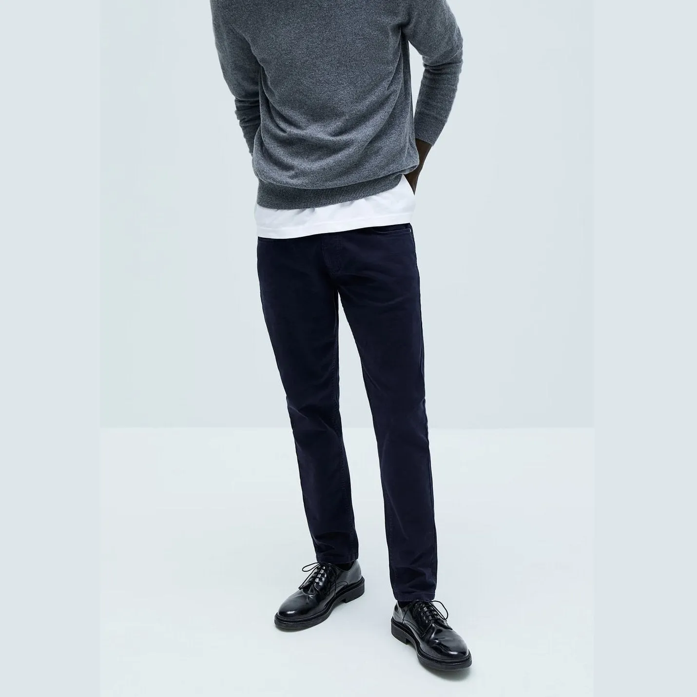 navy basic washed effect slim pants