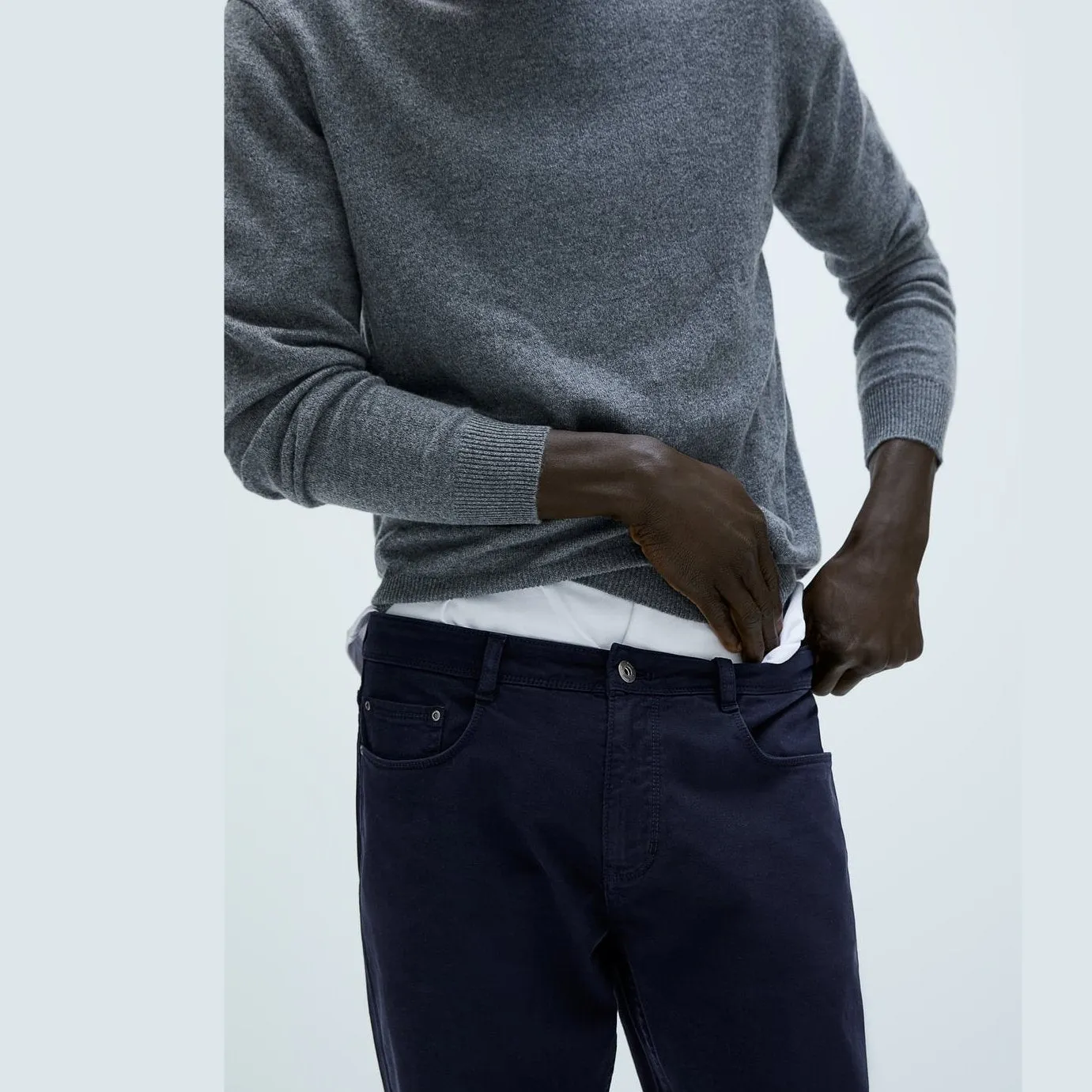 navy basic washed effect slim pants