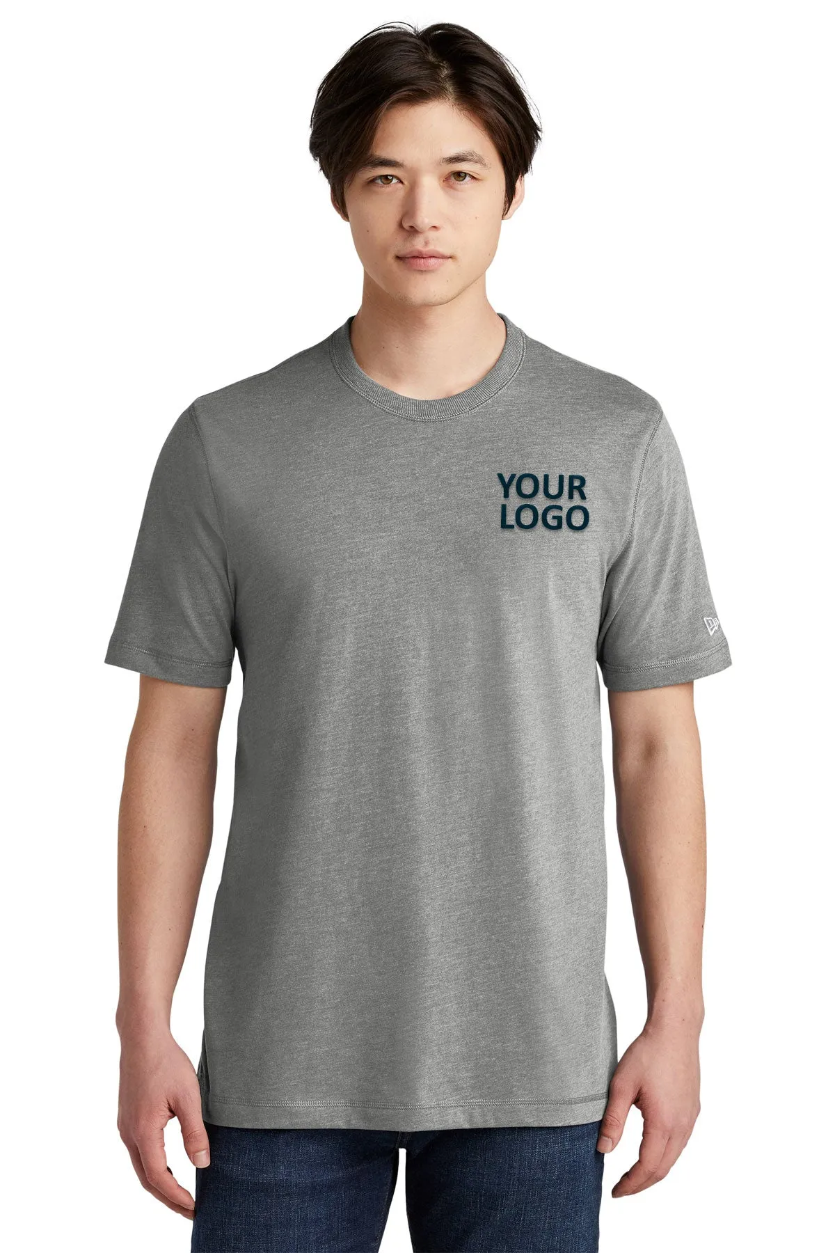 New Era Sueded Cotton Custom Printed Tee's, Shadow Grey heather