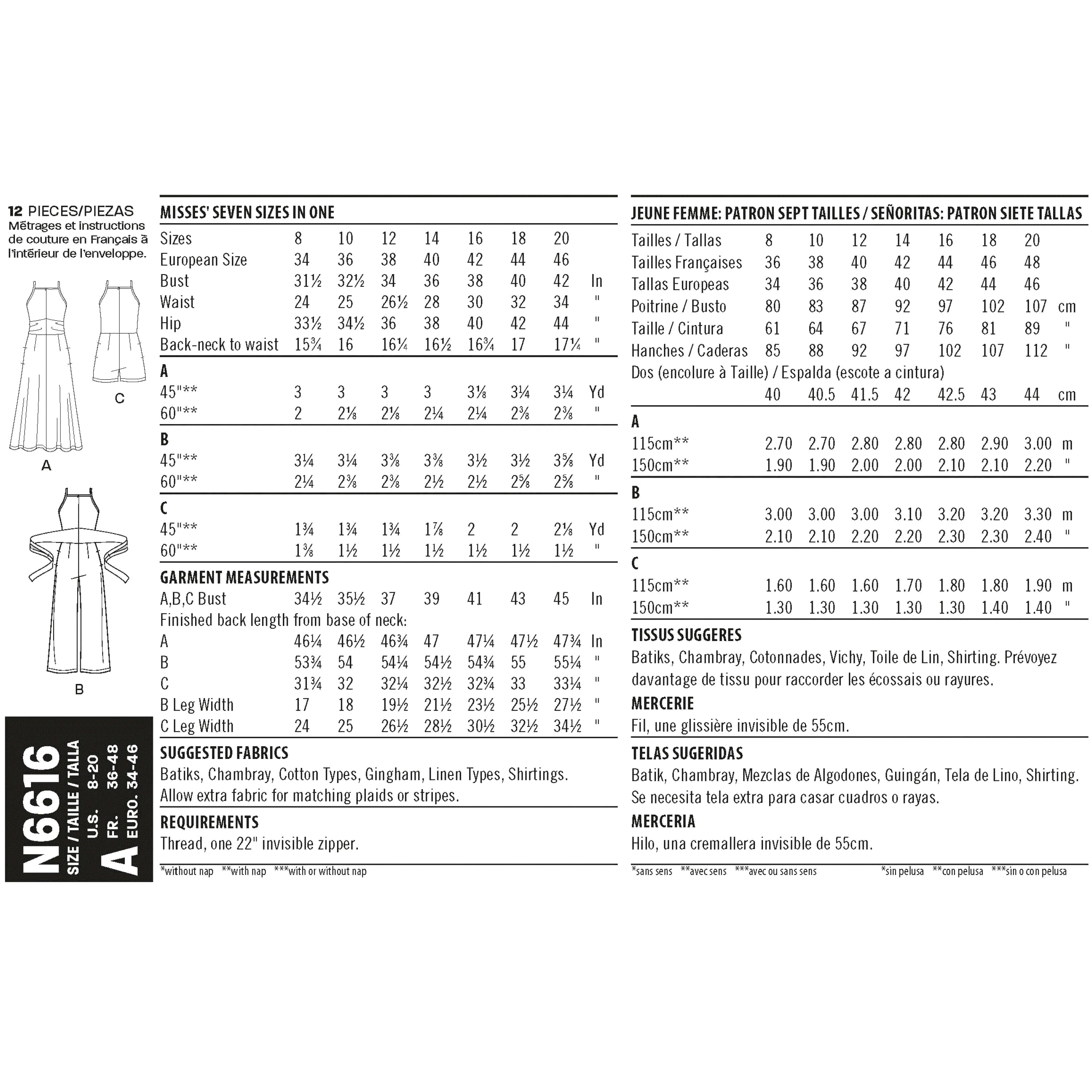 New Look Sewing Pattern 6616 Misses' Dress And Jumpsuit