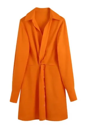Nikki Orange button down long sleeve mini dress