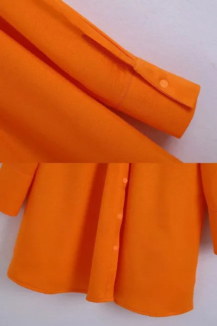 Nikki Orange button down long sleeve mini dress