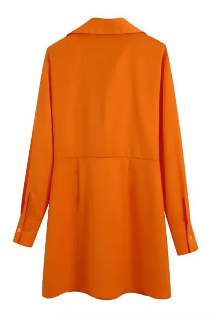 Nikki Orange button down long sleeve mini dress