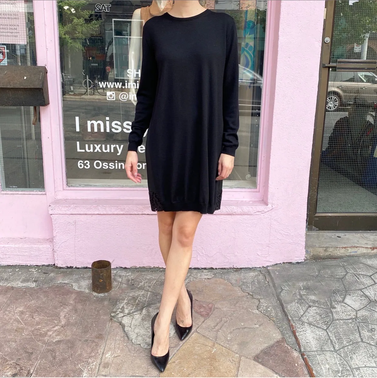 No 21 Numero Ventuno Black Wool Sweater Dress with Silk Back Inset - S