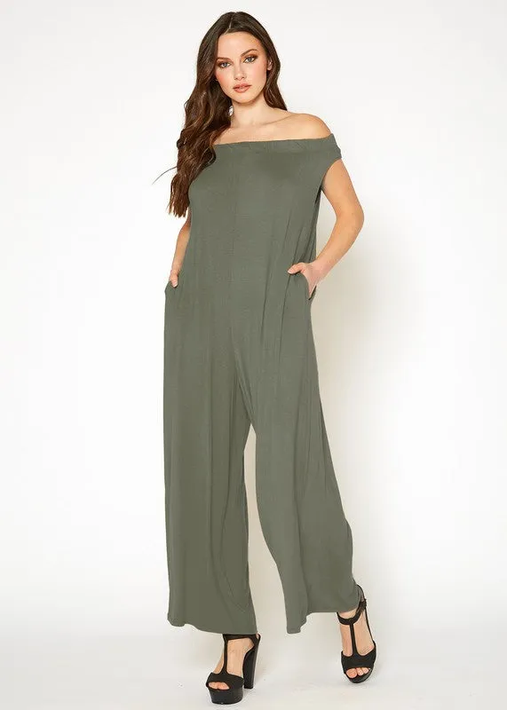 Off Shoulder Wide Leg Jumpsuit