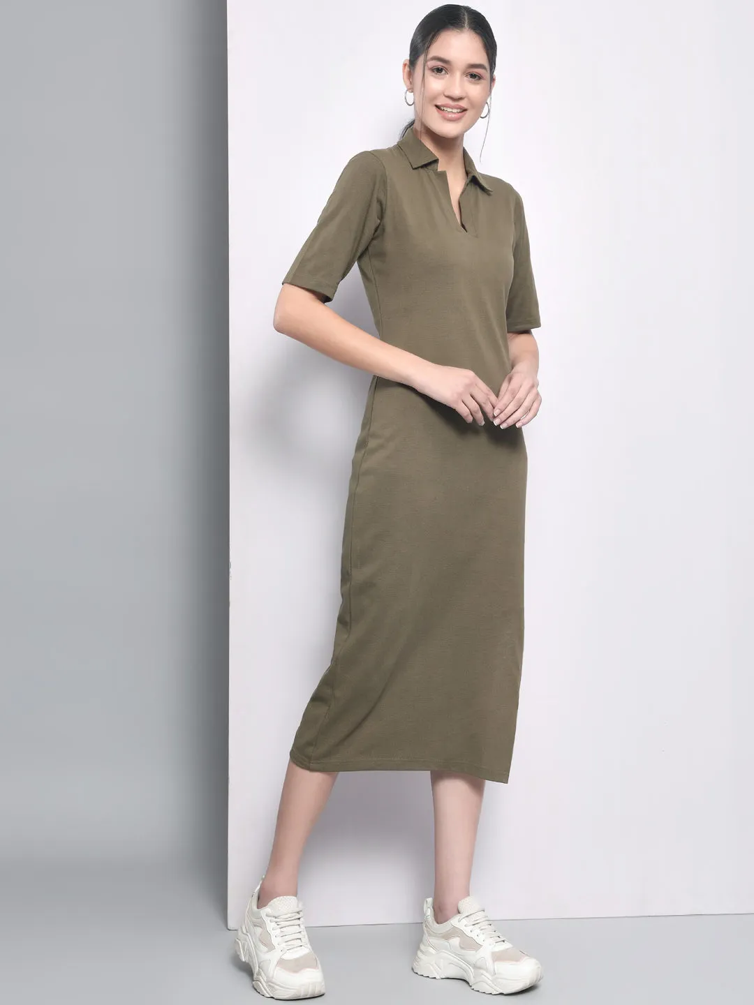 Olive Green Long Slit Dress