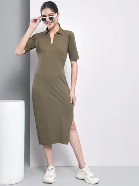 Olive Green Long Slit Dress