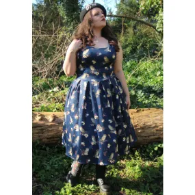 Owl & Letter Swing Dress in Dark Blue