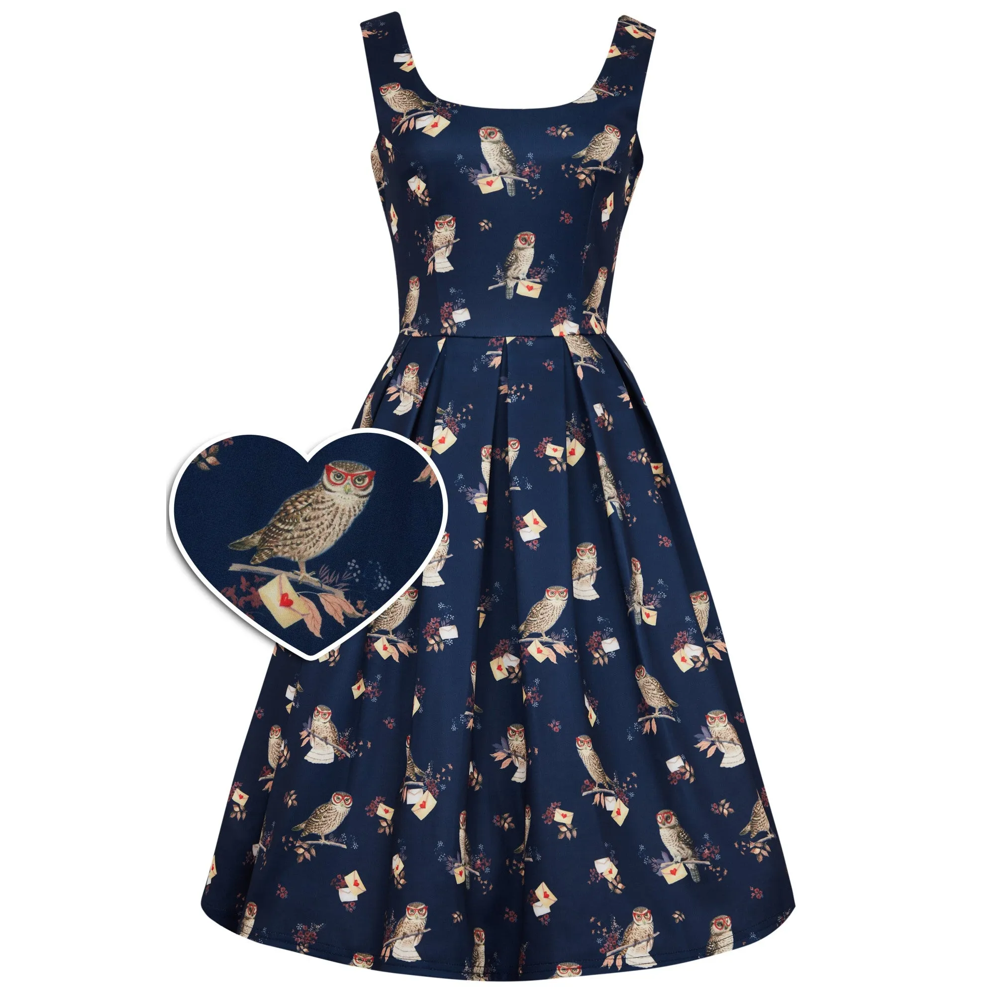 Owl & Letter Swing Dress in Dark Blue
