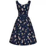Owl & Letter Swing Dress in Dark Blue