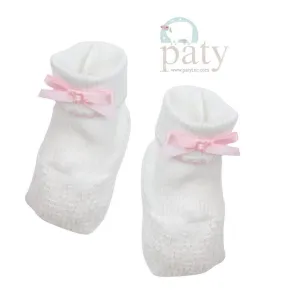 Paty Booties for Newborn - White with Pink Trim