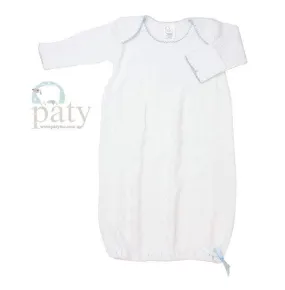 Paty Lap/Shoulder Gown for Newborn - White with Blue Trim