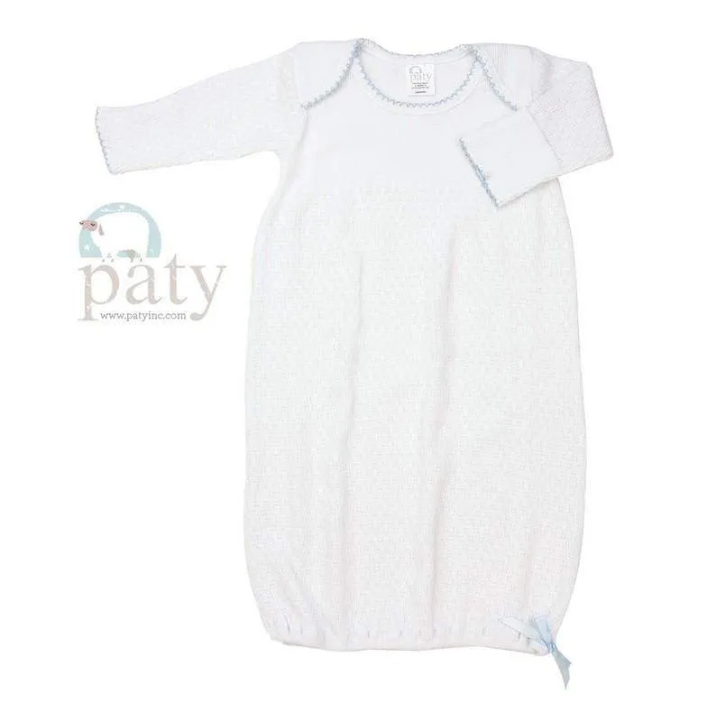 Paty Lap/Shoulder Gown for Newborn - White with Blue Trim