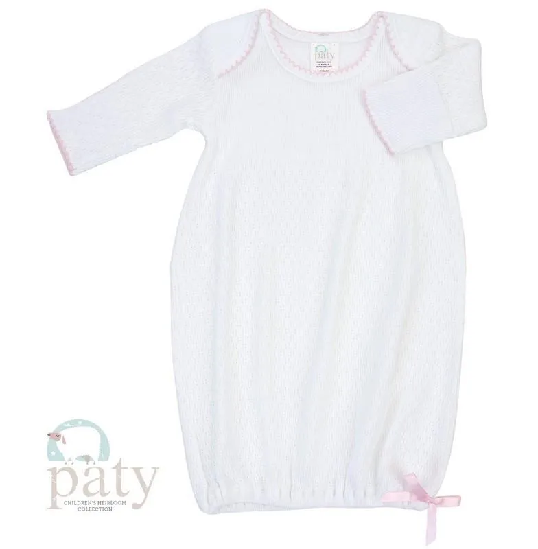 Paty Lap/Shoulder Gown for Newborn - White with Pink Trim