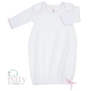 Paty Lap/Shoulder Gown for Newborn - White with Pink Trim