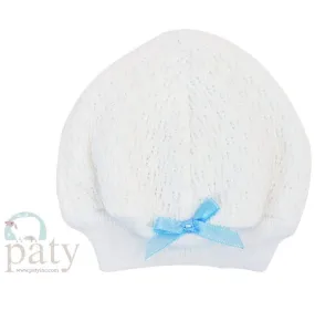 Paty Newborn Cap - White with Blue Trim