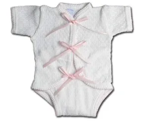 Paty Newborn Creeper with Ribbon Ties - White with Pink Trim