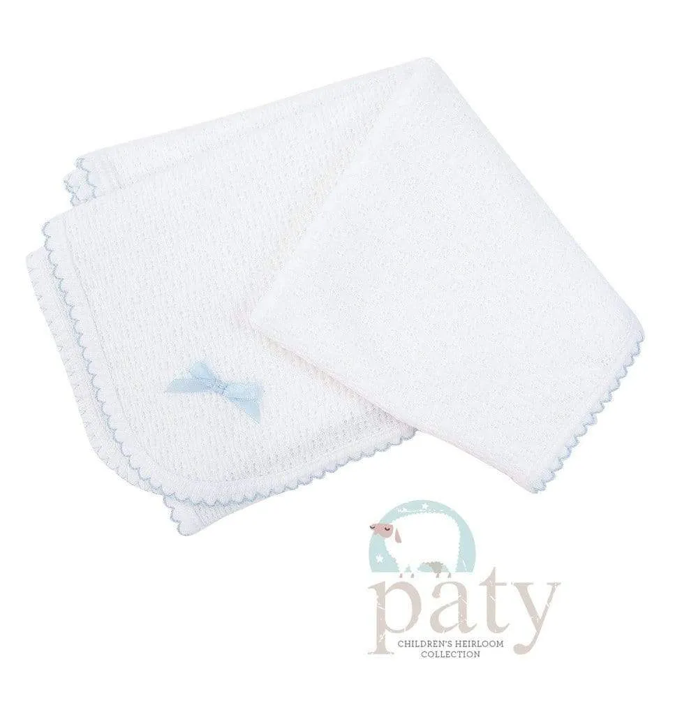 Paty Receiving Blanket for Newborn - White with Blue Trim