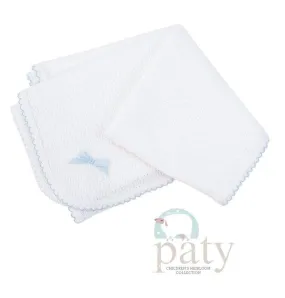 Paty Receiving Blanket for Newborn - White with Blue Trim
