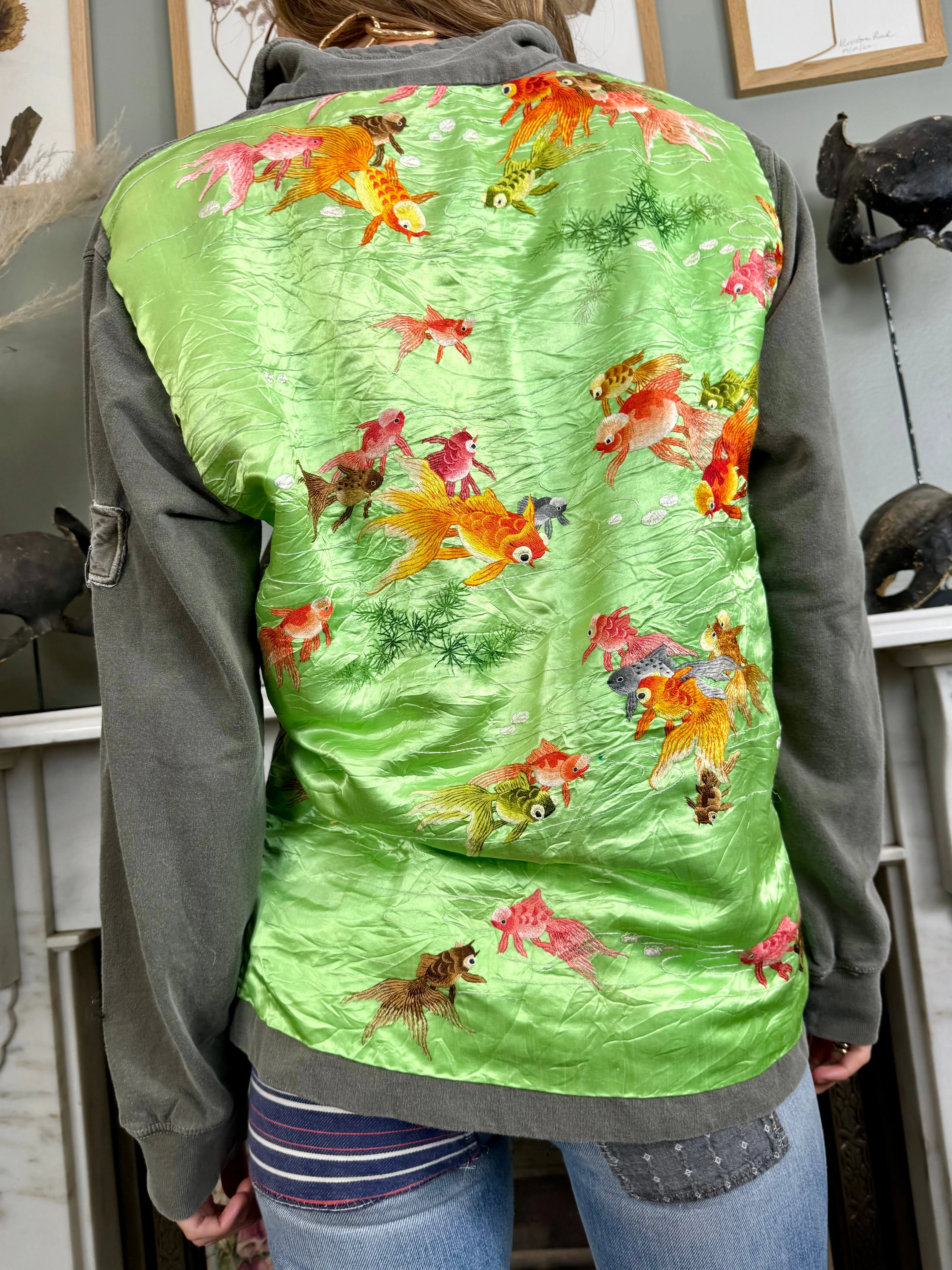 Peter, vintage sweatshirt with 30s silk embroidery on back