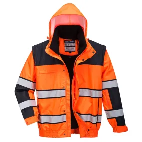 Portwest C466 Hi-Vis 3-in-1 Contrast Winter Bomber Jacket Orange/Black