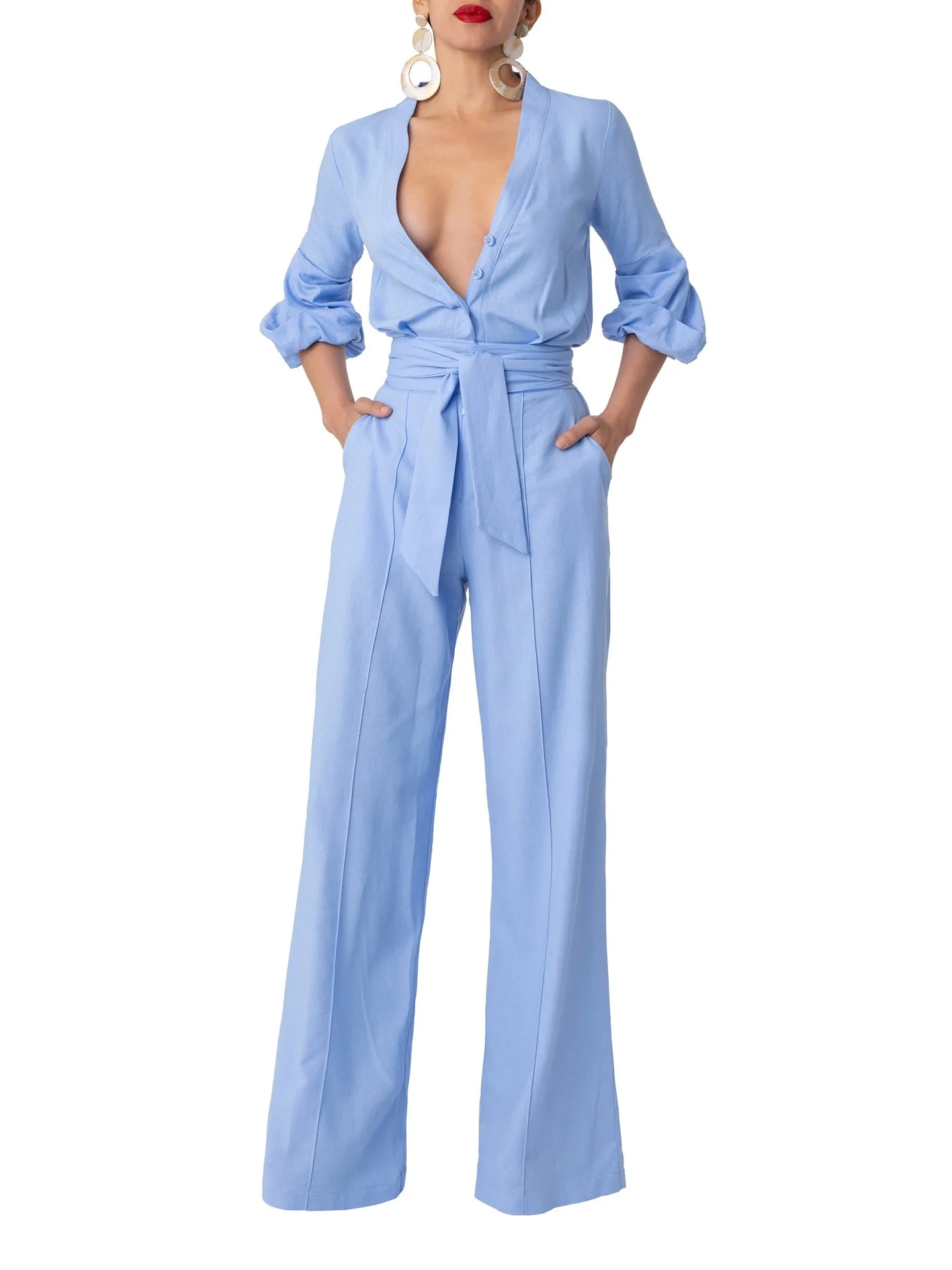 "Lagoon" Lt. Blue Button-Down Jumpsuit