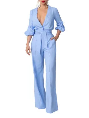 "Lagoon" Lt. Blue Button-Down Jumpsuit