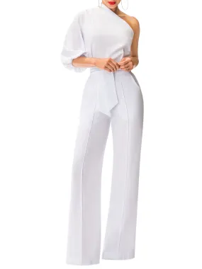"Montecito" White One Shoulder Jumpsuit