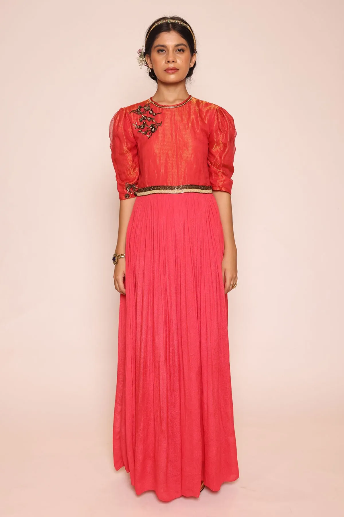 Red 3D Floral Embroidered Jumpsuit
