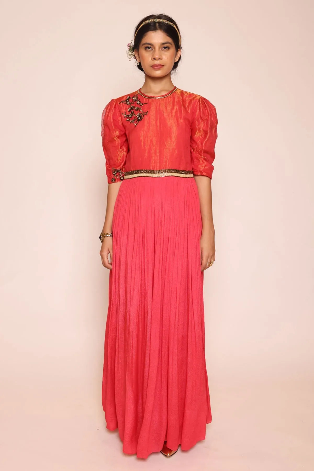 Red 3D Floral Embroidered Jumpsuit