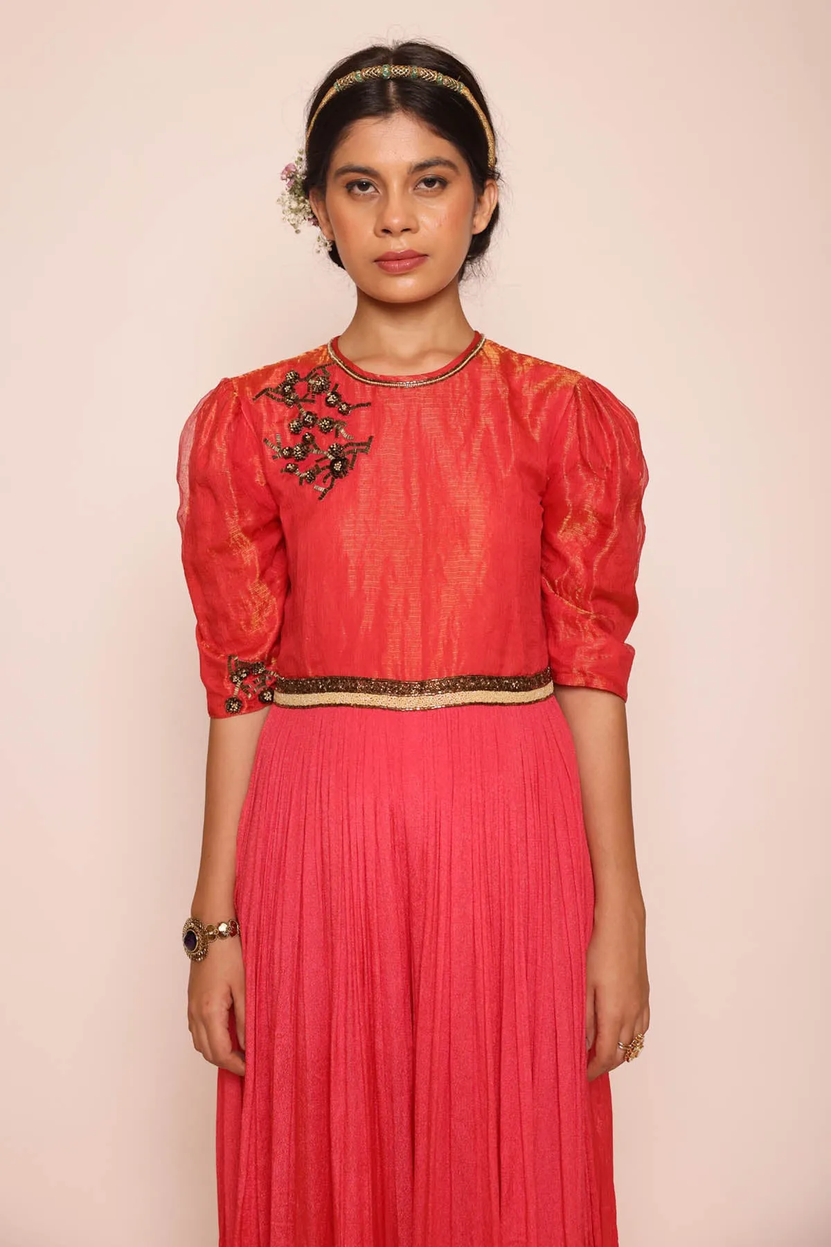 Red 3D Floral Embroidered Jumpsuit