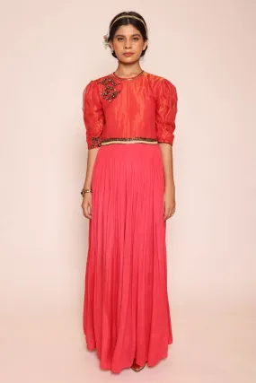 Red 3D Floral Embroidered Jumpsuit