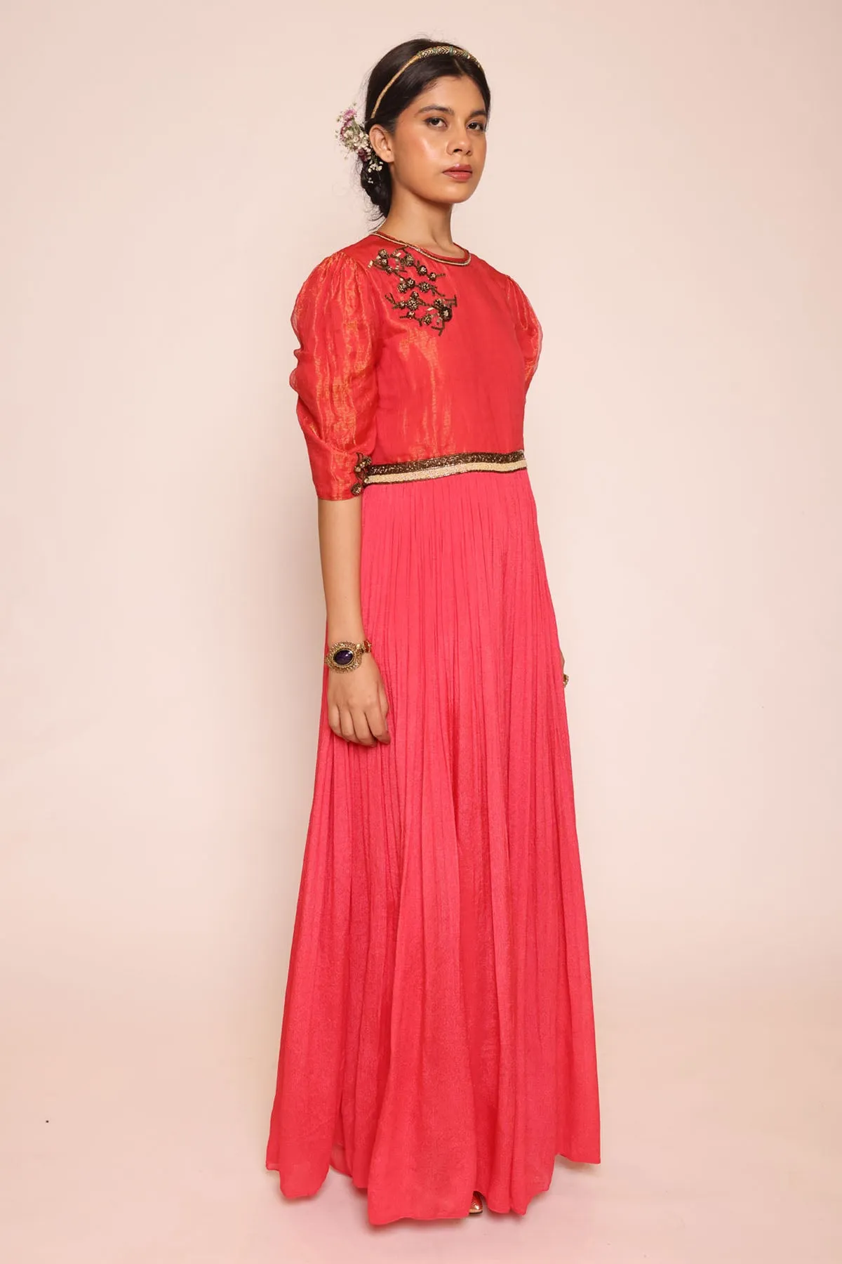 Red 3D Floral Embroidered Jumpsuit